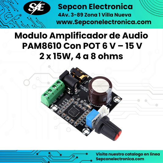 Modulo amplificador de audio PAM8610 Con potenciómetro, 6v - 15v, 2 x 15w,  4 a 8 ohms