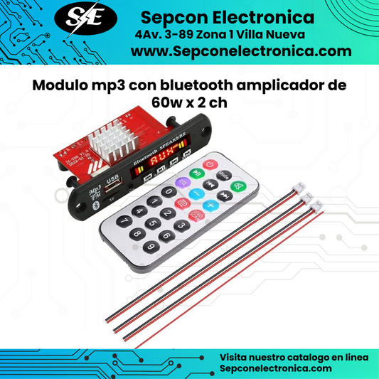Modulo mp3 con bluetooth amplificador de 60W x 2 canales
