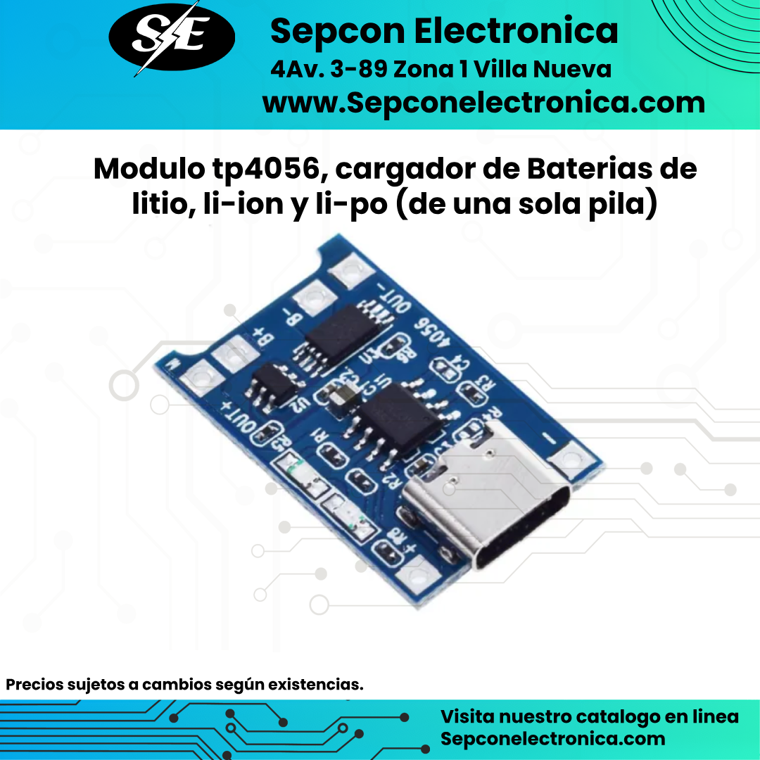 Modulo de carga de batería de litio, Li-ion, Li-PO TP4056