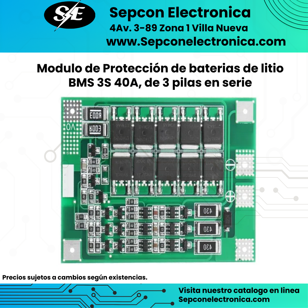 Modulo de Protección de baterias de litio BMS 3S 40A, de 3 pilas en serie