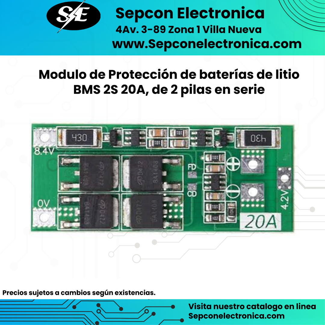 Modulo de Protección de baterías de litio BMS 2S 20A, de 2 pilas en serie