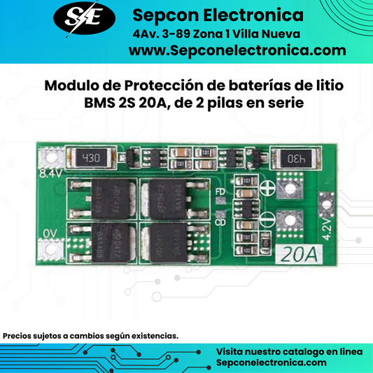 Modulo de Protección de baterías de litio BMS 2S 20A, de 2 pilas en serie