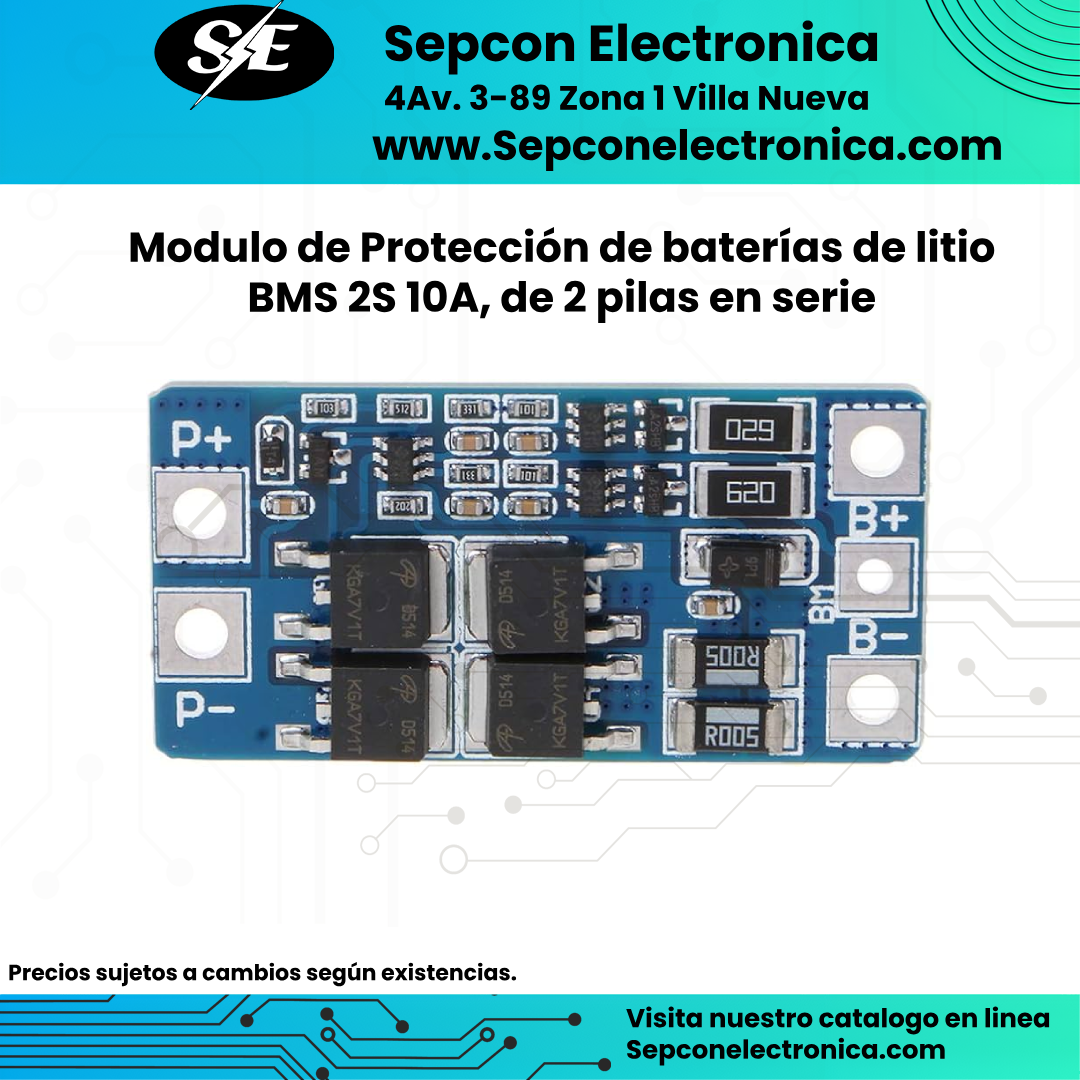 Modulo de Protección de baterías de litio BMS 2S 10A, de 2 pilas en serie
