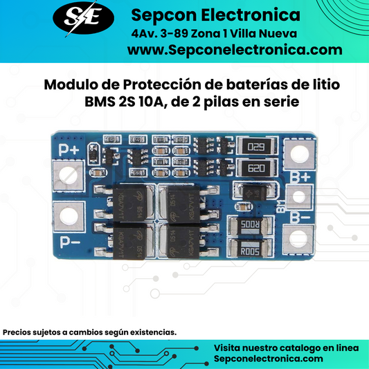 Modulo de Protección de baterías de litio BMS 2S 10A, de 2 pilas en serie