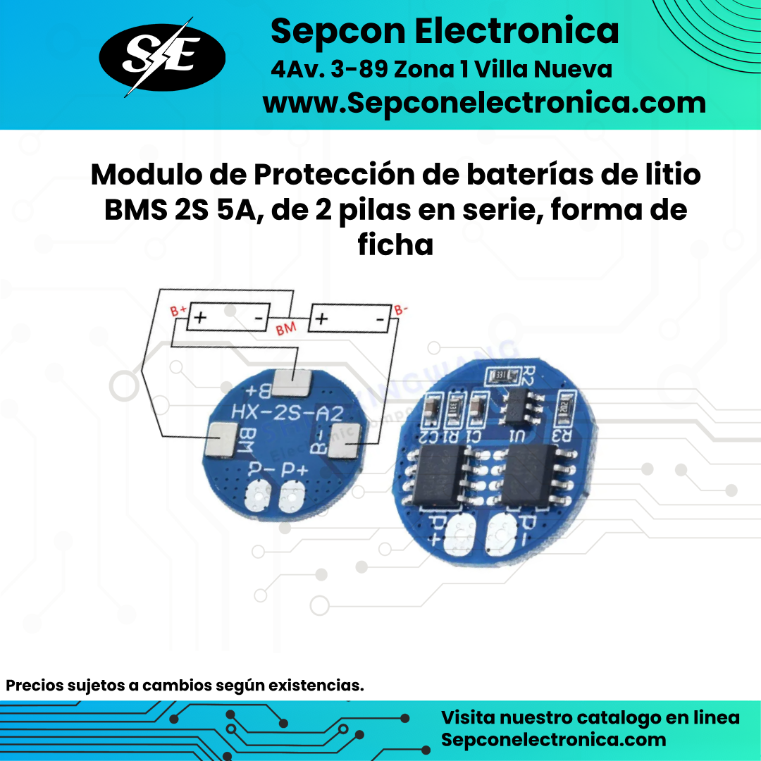 Modulo de Protección de baterías de litio BMS 2S 5A, de 2 pilas en serie Redonda