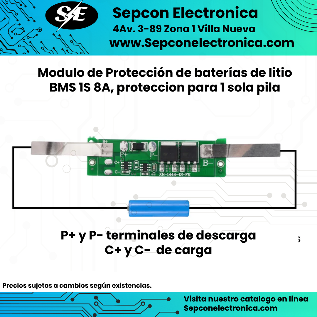 Modulo de Protección de baterías de litio BMS 1S 8A, proteccion para 1 sola pila
