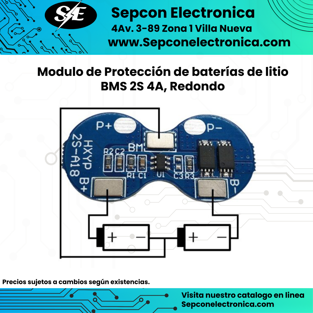 Modulo de Protección de baterías de litio BMS 2S 4A, de 2 pilas en serie Redonda