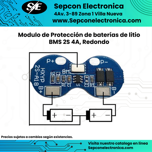 Modulo de Protección de baterías de litio BMS 2S 4A, de 2 pilas en serie Redonda