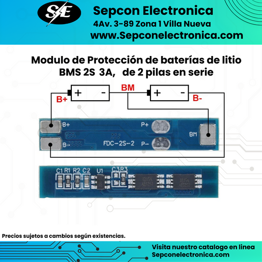 Modulo de Protección de baterías de litio BMS 2S 3A, de 2 pilas en serie