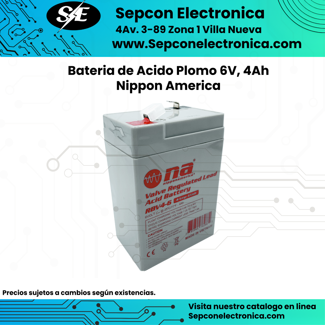 Bateria de Acido Plomo 6V, 4Ah   nippon America