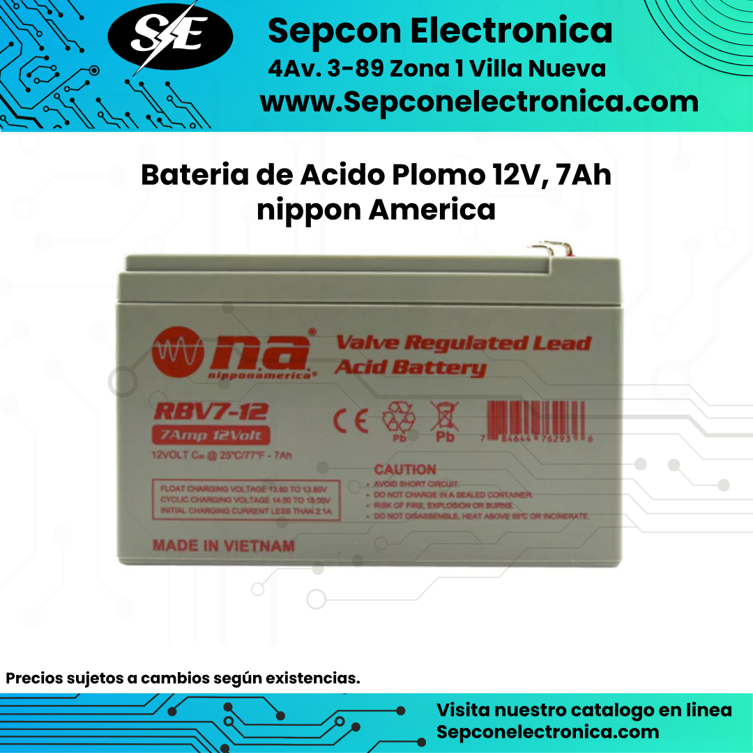 Bateria de Acido Plomo 12V, 7Ah  nippon America
