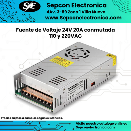Fuente de Voltaje 24V 20A conmutada 110 y 220VAC