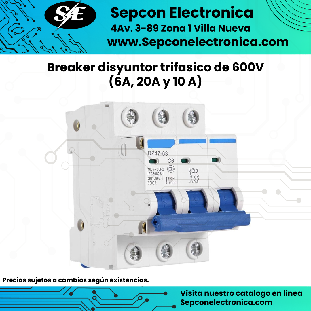 Breaker disyuntor trifasico de 600V  (6A, 20A y 10 A) marca CNJFKJ