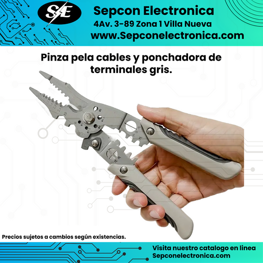 Pinza pela cables y ponchadora de terminales gris