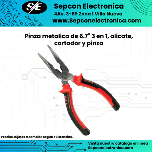 Pinza metálica de 6.7" 3 en 1, Alicate cortador y pinza