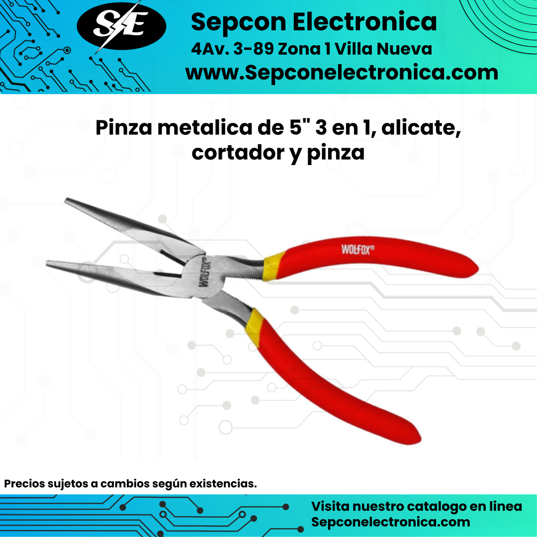Pinza metálica de 5" 3 en 1, alicate, cortador y pinza