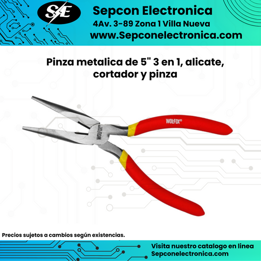 Pinza metálica de 5" 3 en 1, alicate, cortador y pinza
