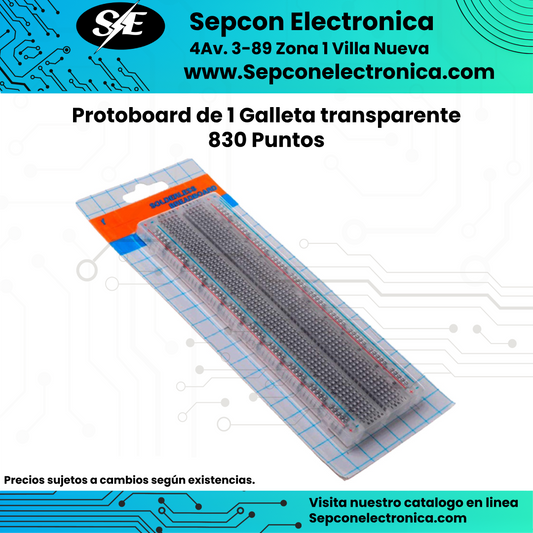 Protoboard transparente de 1 galleta 830 Puntos