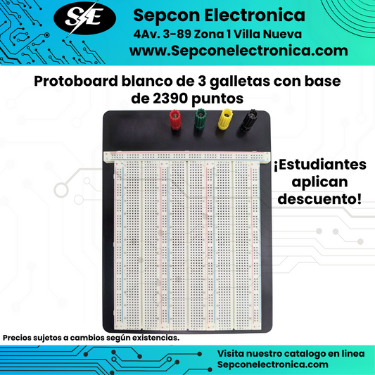 Protoboard blanco de 3 galletas con base de 2390 puntos