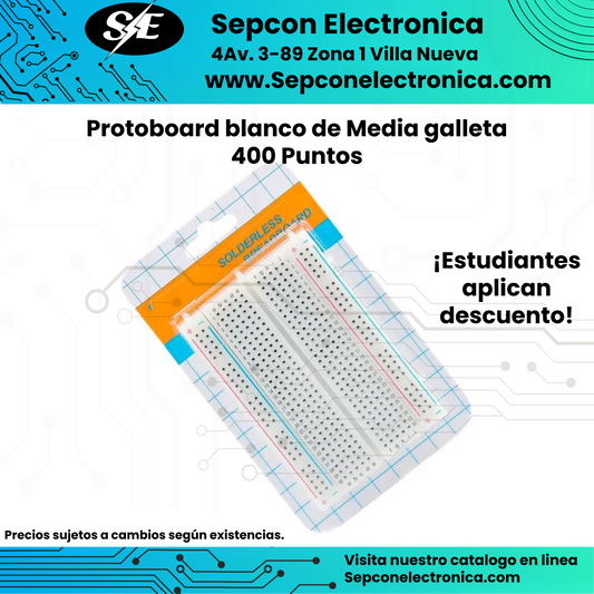 Protoboard blanco de Media galleta  400 Puntos