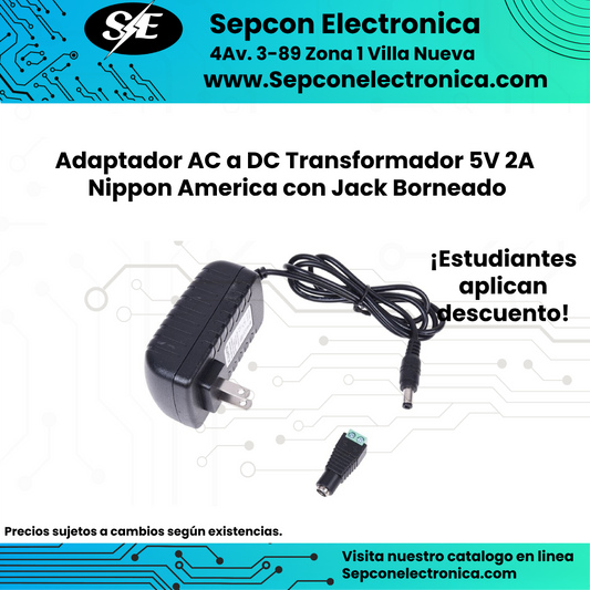 Adaptador AC a DC Transformador 5V 2A Nippon America con Jack Borneado