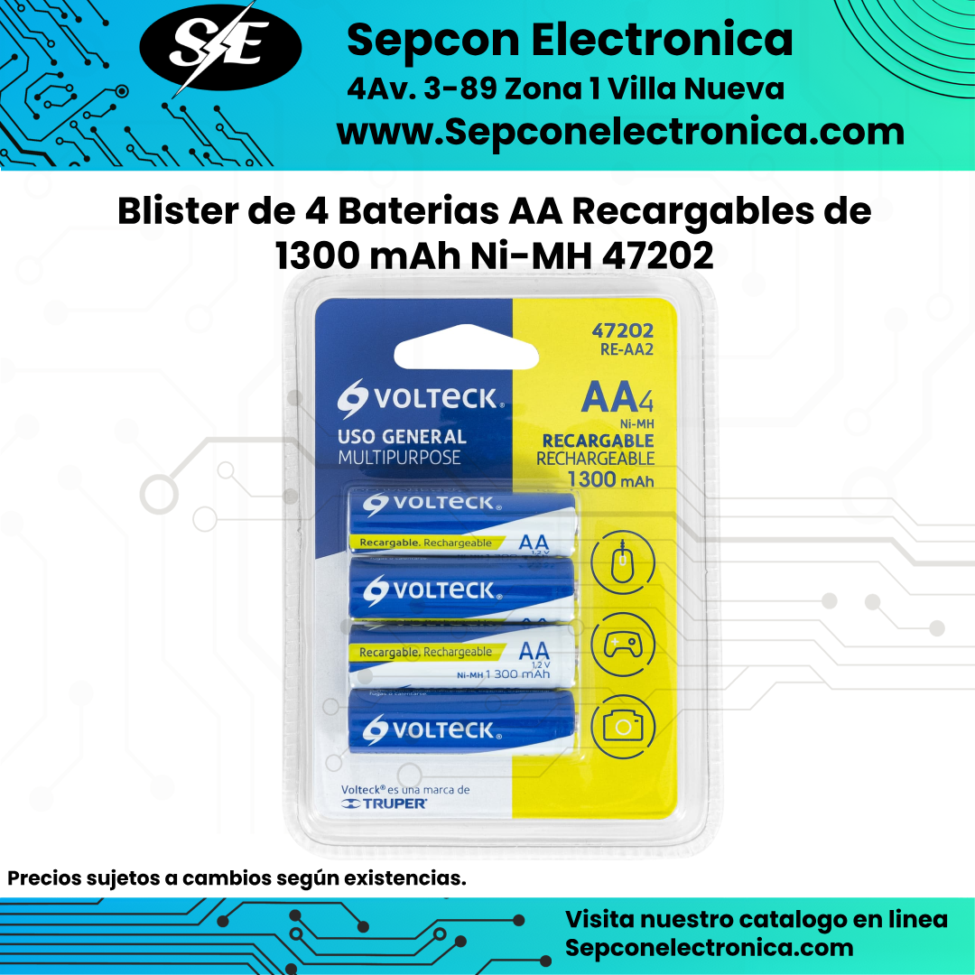 Blister de 4 Baterias AA Recargables de 1300 mAh Ni-MH 47202