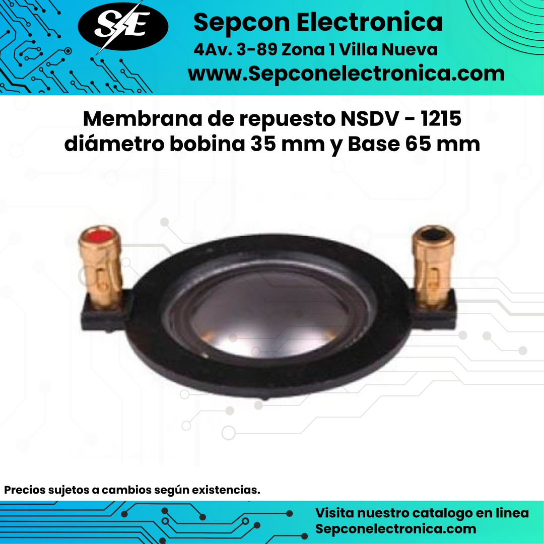 Membrana de repuesto NSDV - 1215 diámetro bobina 35 mm y Base 65 mm