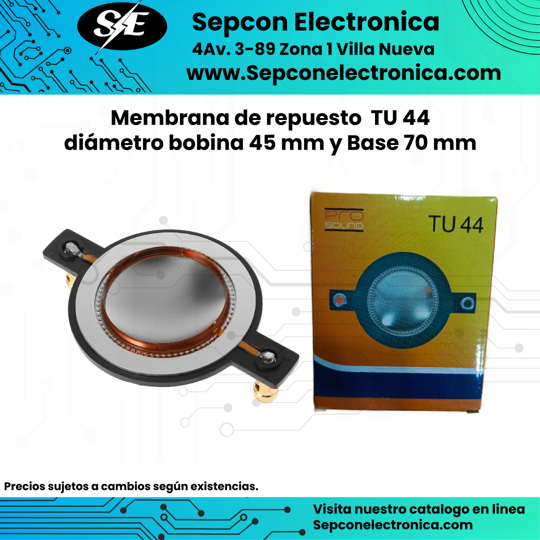 Membrana de repuesto  TU 44 diámetro bobina 45 mm y Base 70 mm