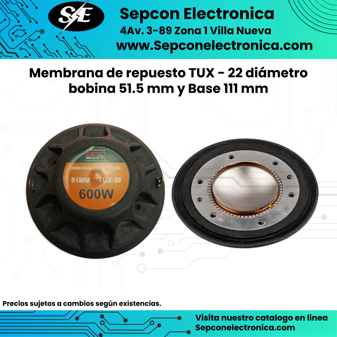 Membrana de repuesto TUX - 22 diámetro bobina 51.5 mm y Base 111 mm