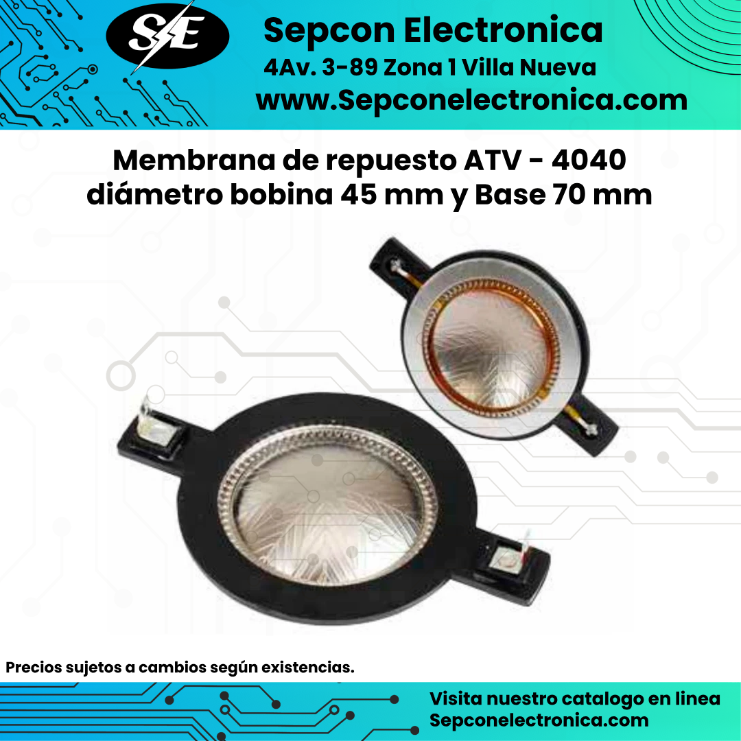 Membrana de repuesto ATV - 4040 diámetro bobina 45 mm y Base 70 mm