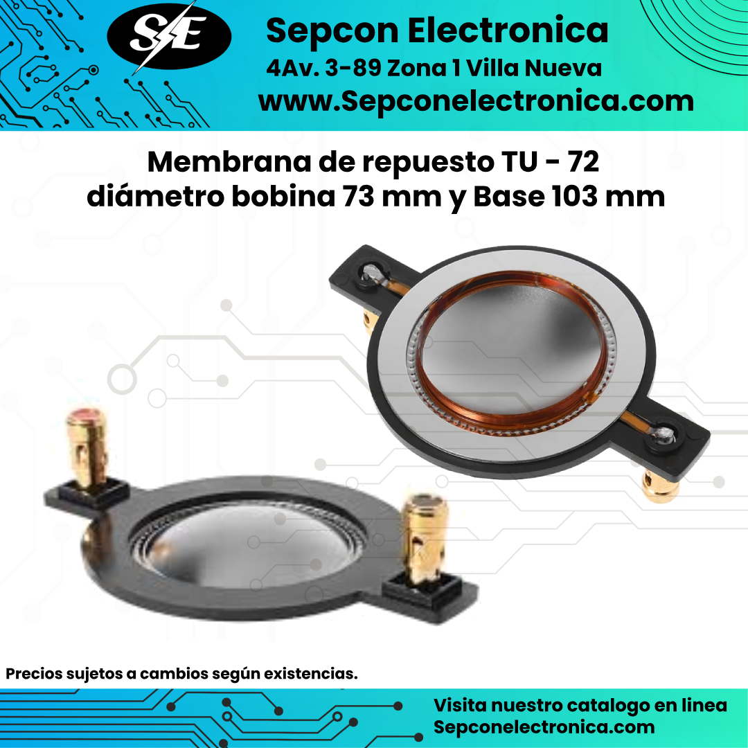 Membrana de repuesto TU - 72  diámetro bobina 73 mm y Base 103 mm