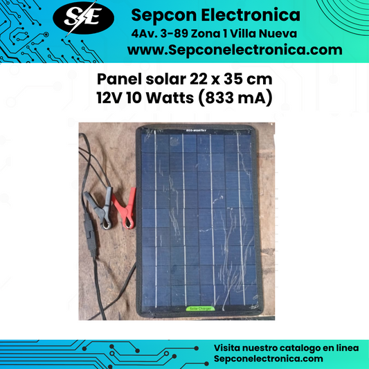 Panel solar 22 x 35 cm 12V 10 Watts (833 mA)