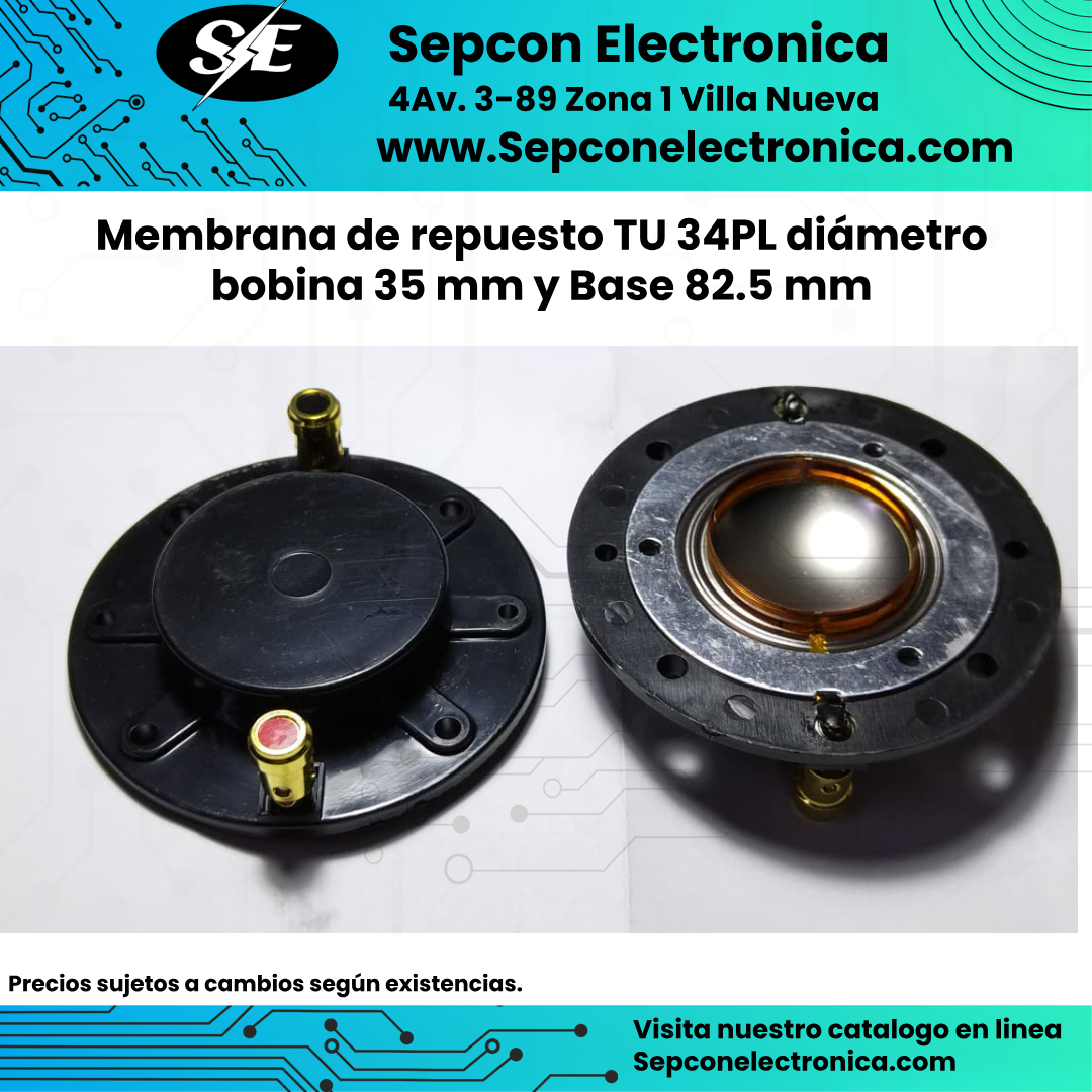Membrana de repuesto TU 34PL diámetro bobina 35 mm y Base 82.5 mm
