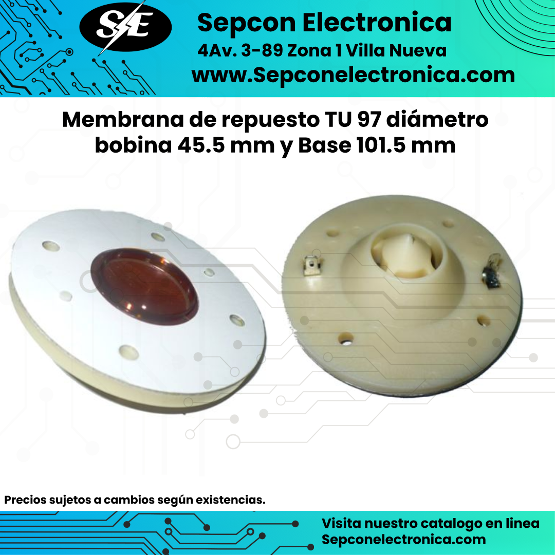Membrana de repuesto TU 97 diámetro bobina 45.5 mm y Base 101.5 mm
