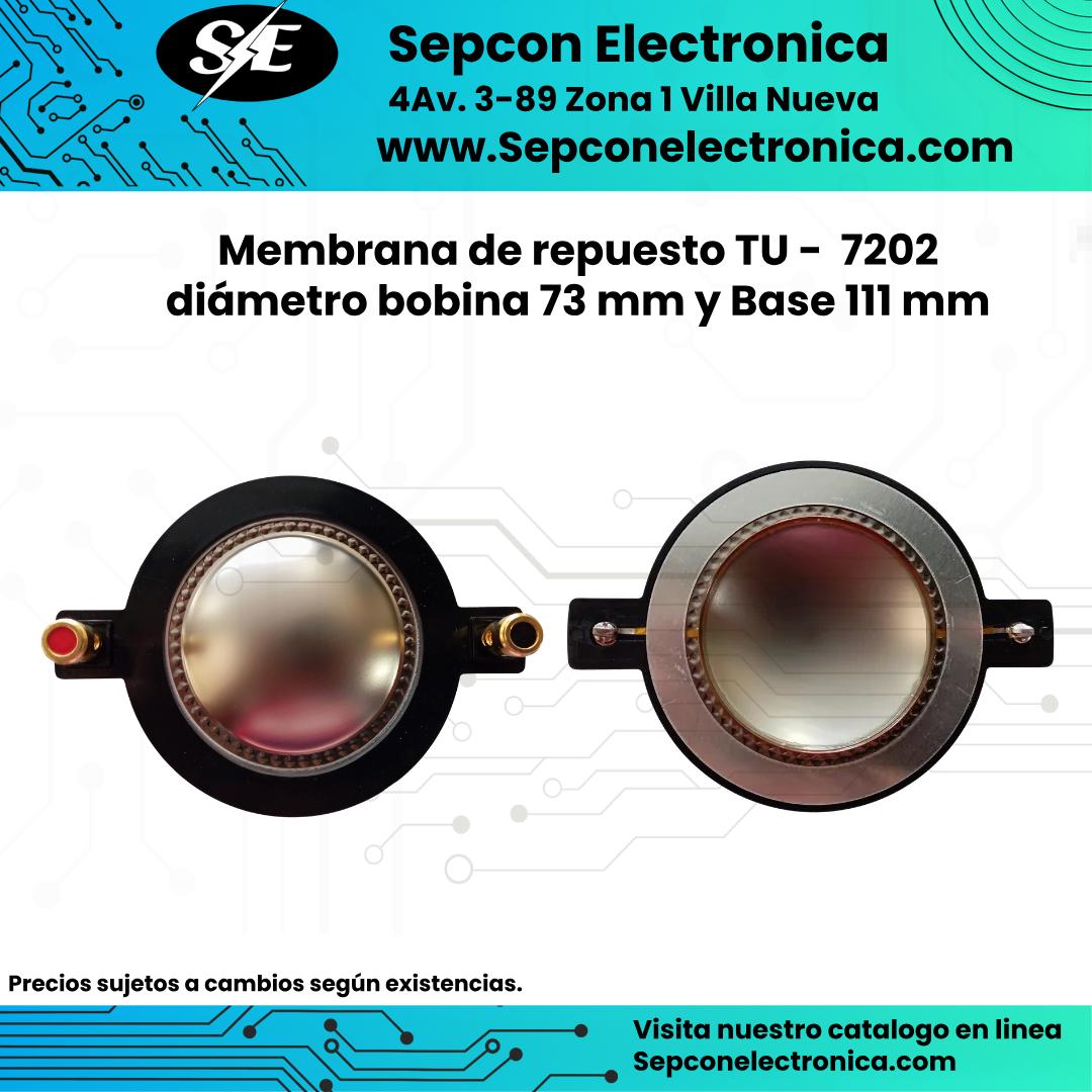 Membrana de repuesto TU -  7202 diámetro bobina 73 mm y Base 111 mm