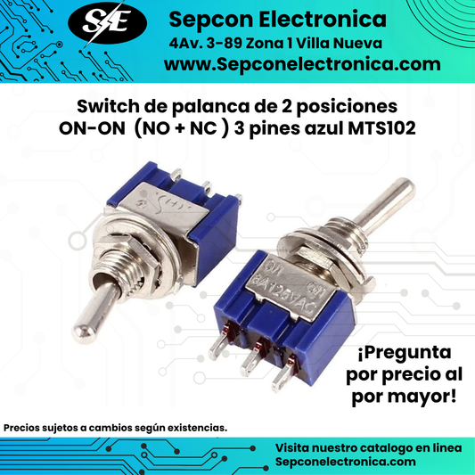 Switch de palanca de 2 posiciones ON-ON  (NO + NC ) 3 pines azul MTS102