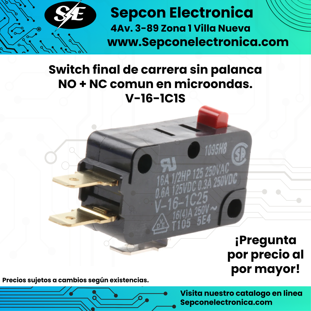 Switch final de carrera sin palanca  NO + NC comun en microondas. V-16-1C1S