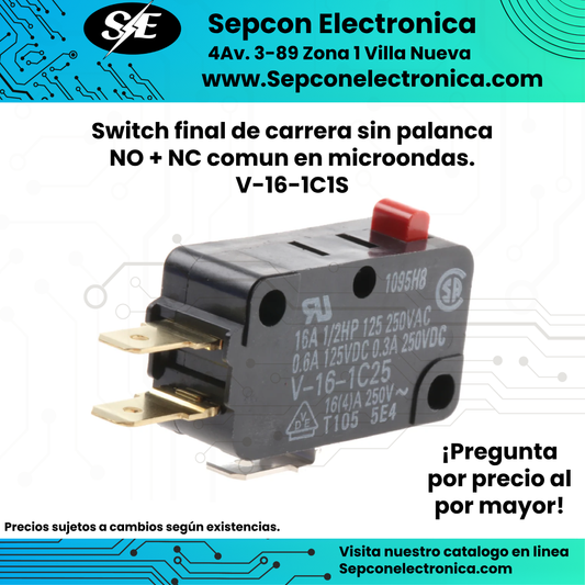 Switch final de carrera sin palanca  NO + NC comun en microondas. V-16-1C1S