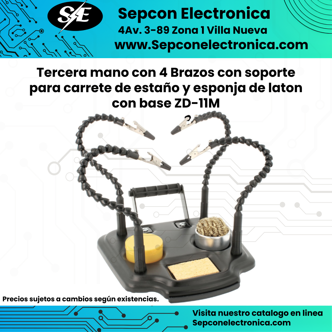 Tercera mano con 4 Brazos con soporte para carrete de estaño y esponja de laton con base ZD-11M