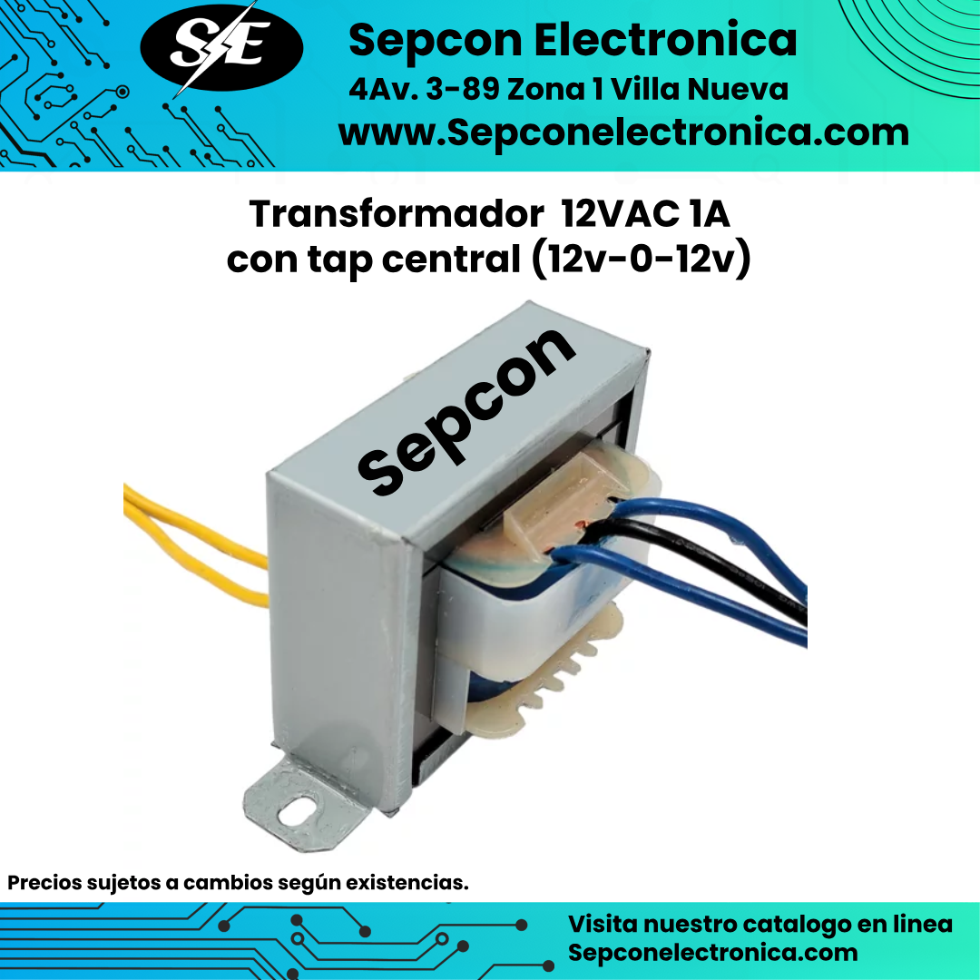 Transformador  12VAC 1A  con tap central (12v-0-12v)
