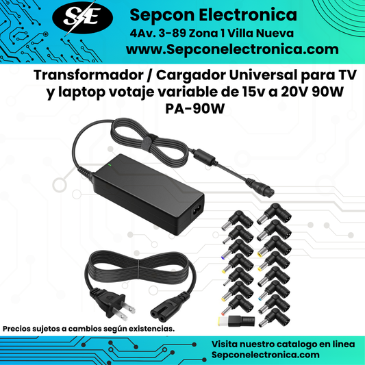 Transformador / Cargador Universal para TV y laptop voltaje variable de 15v a 20V 90W PA-90W