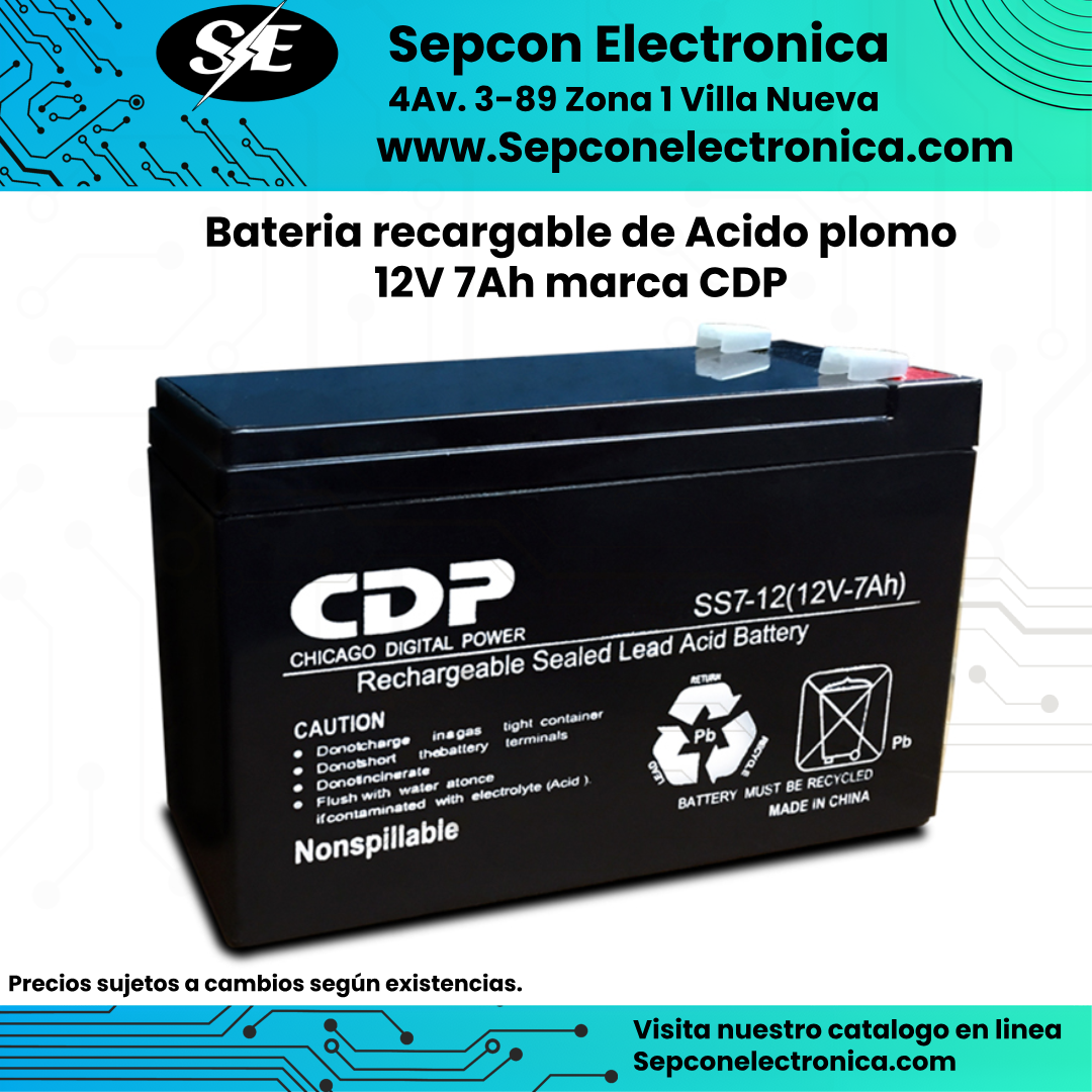Bateria de Acido Plomo 12V, 7Ah, marca CDP