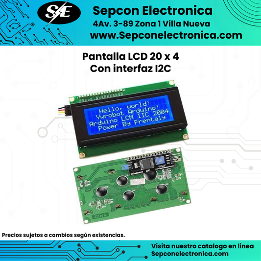 Pantalla LCD 20 x 4  Con interfaz I2C