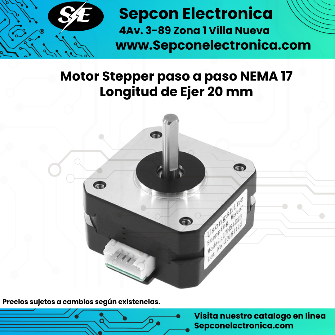 Motor Stepper paso a paso NEMA 17 Longitud de Ejer 20 mm