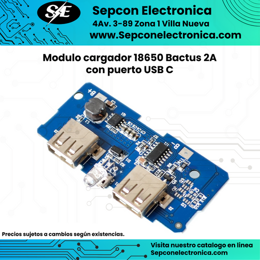 Modulo cargador 18650 Bactus 2A  con puerto USB C