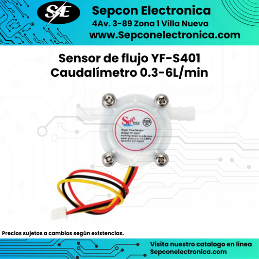 Sensor de flujo YF-S401 Caudalímetro 0.3-6L/min
