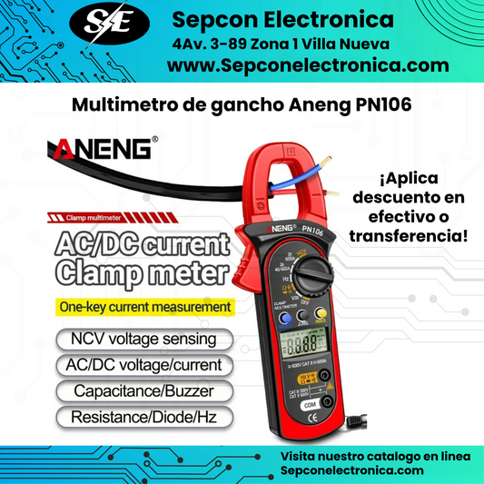 Multímetro de Pinza ANENG PN106 – True RMS, 4000 Cuentas, Auto Rango