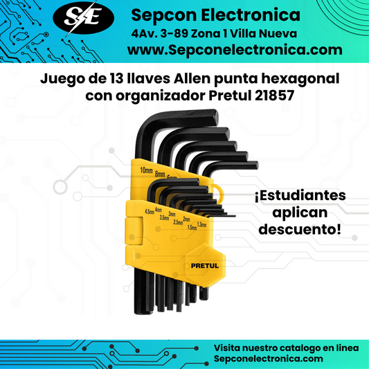 Juego de 13 llaves Allen punta hexagonal con organizador Pretul 21857