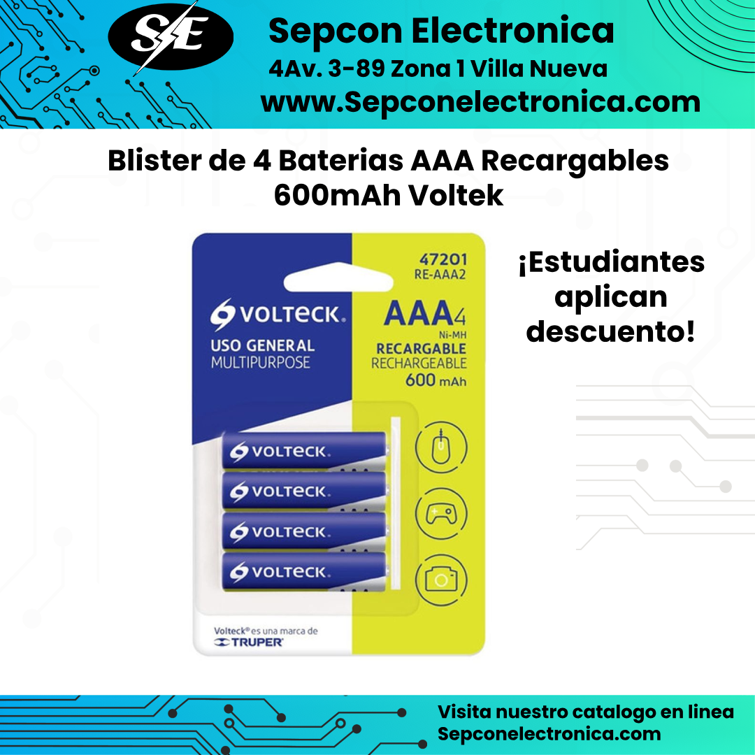 Blister de 4 Baterias AAA Recargables 600mAh Voltek 47201