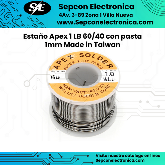 Estaño Apex 1 Lb 60/40 con pasta 1mm (120 metros aprox) (Made in Taiwan)